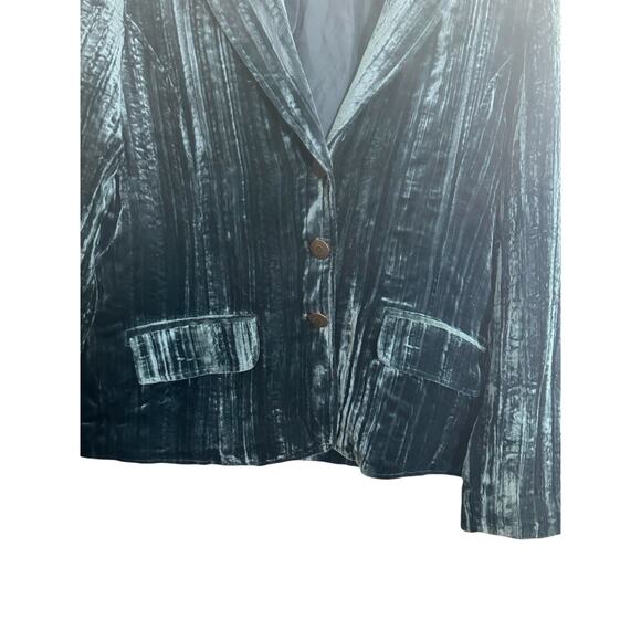 Chicos Size 2 Blue Velvet Boswell Blazer Jacket Silk Blend Unique Buttons #5611 - Picture 4 of 11